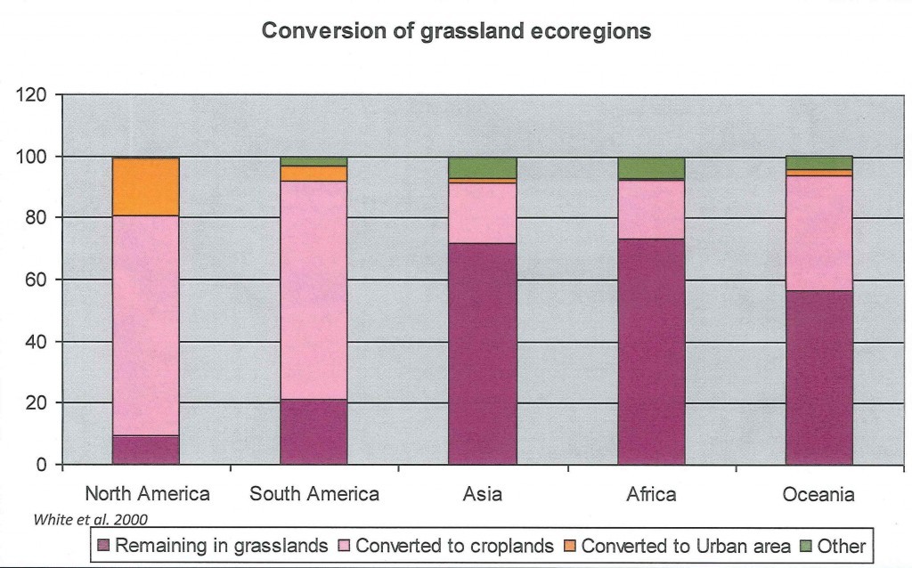 Conversion of grasslands to croplands and other uses